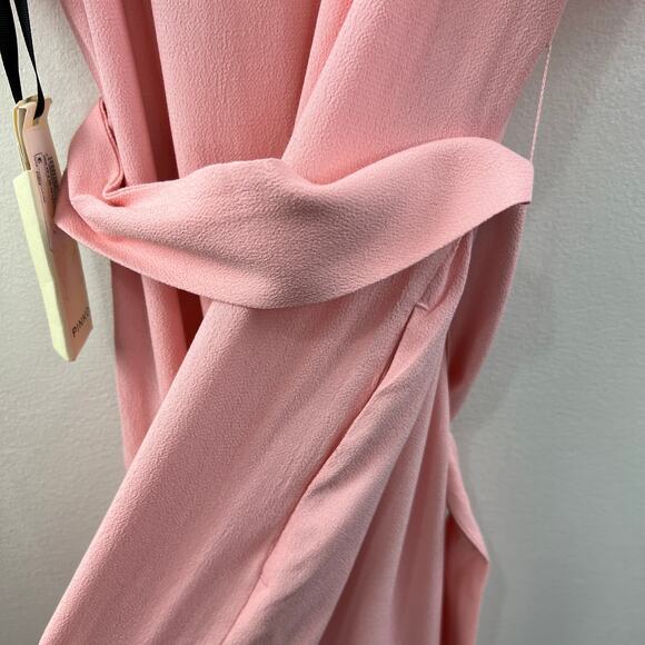NWT Pinko Pink Short Lace Sleeve Cold Shoulder V-Neck Tie Waist Jumpsuit Sz 8 - Picture 4 of 8